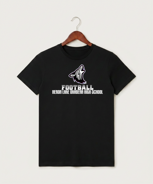 Heron Lake-Okabena High School Football (Boys) - Black T-Shirt - Full Front