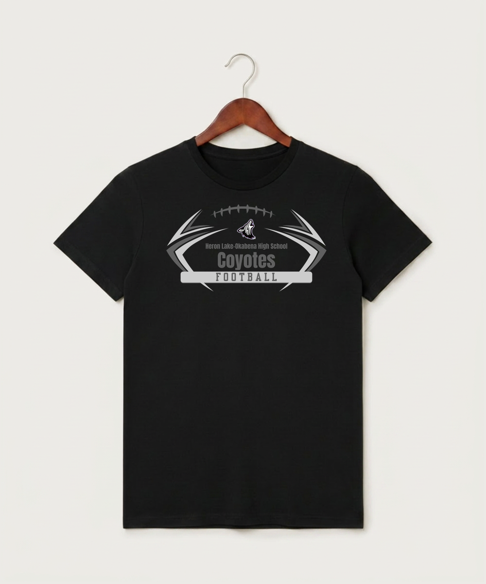 Heron Lake-Okabena High School Football (Boys) - Black T-Shirt - Full Front