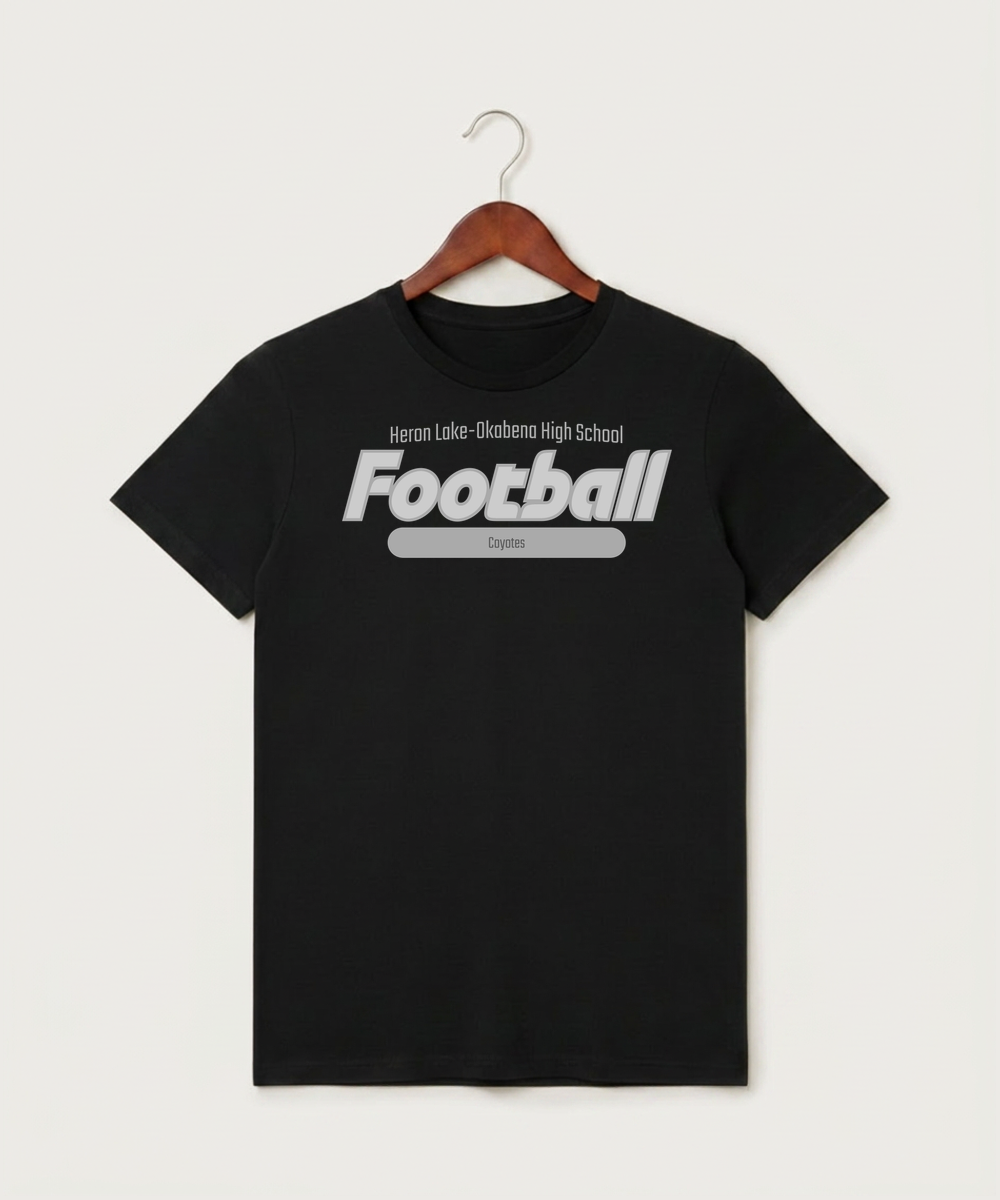 Heron Lake-Okabena High School Football (Boys) - Black T-Shirt - Full Front