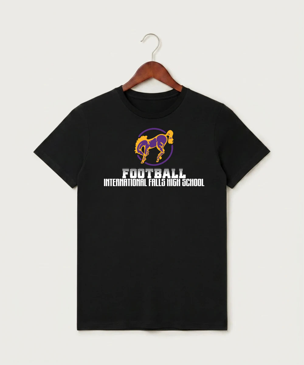 International Falls High School Football (Boys) - Black T-Shirt - Full Front