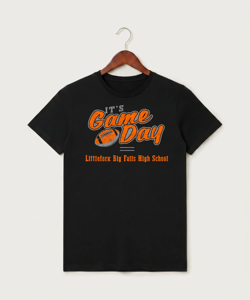 Littlefork Big Falls High School Football (Boys) - Black T-Shirt - Full Front