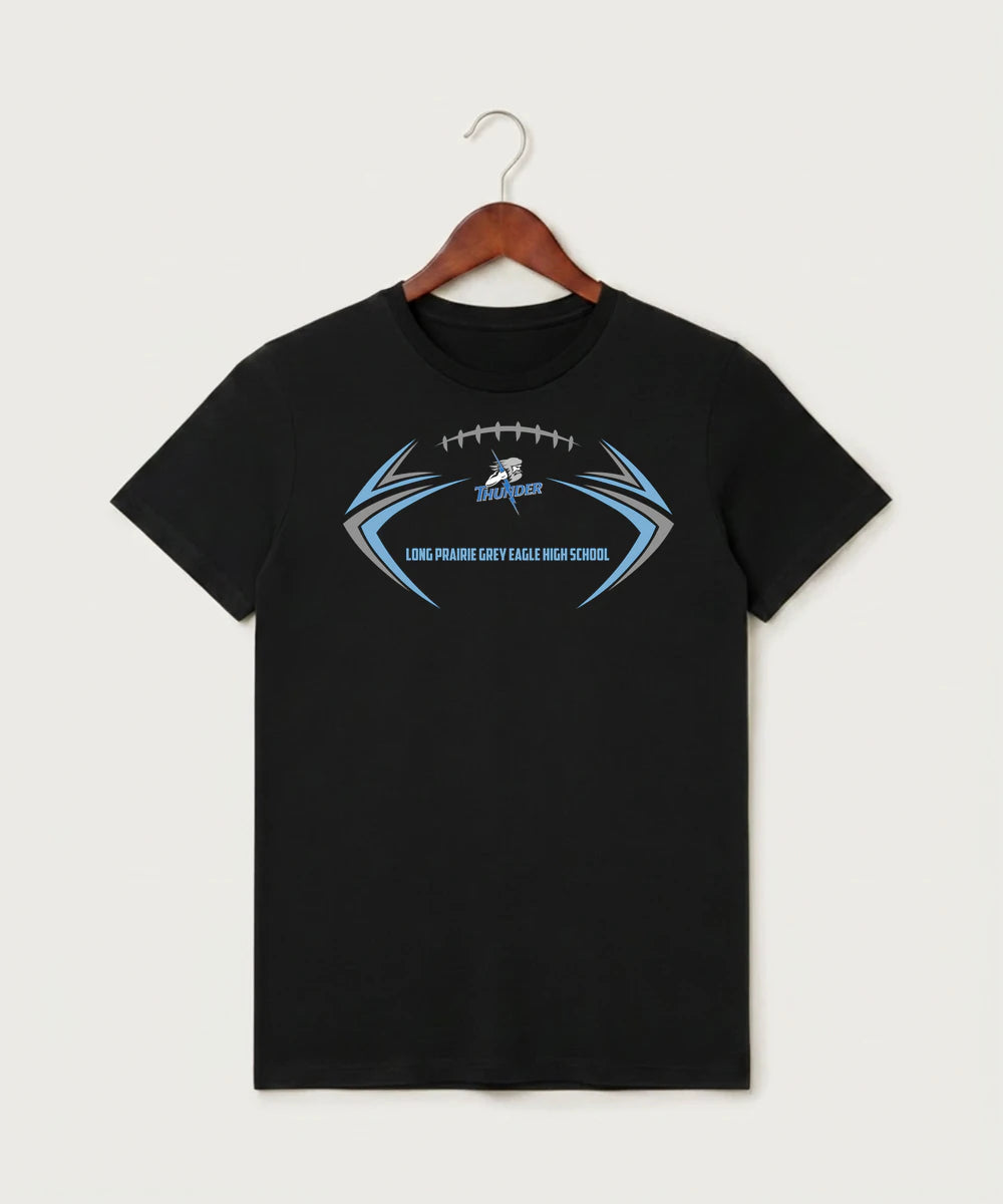 Long Prairie Grey Eagle High School Football (Boys) - Black T-Shirt - Full Front