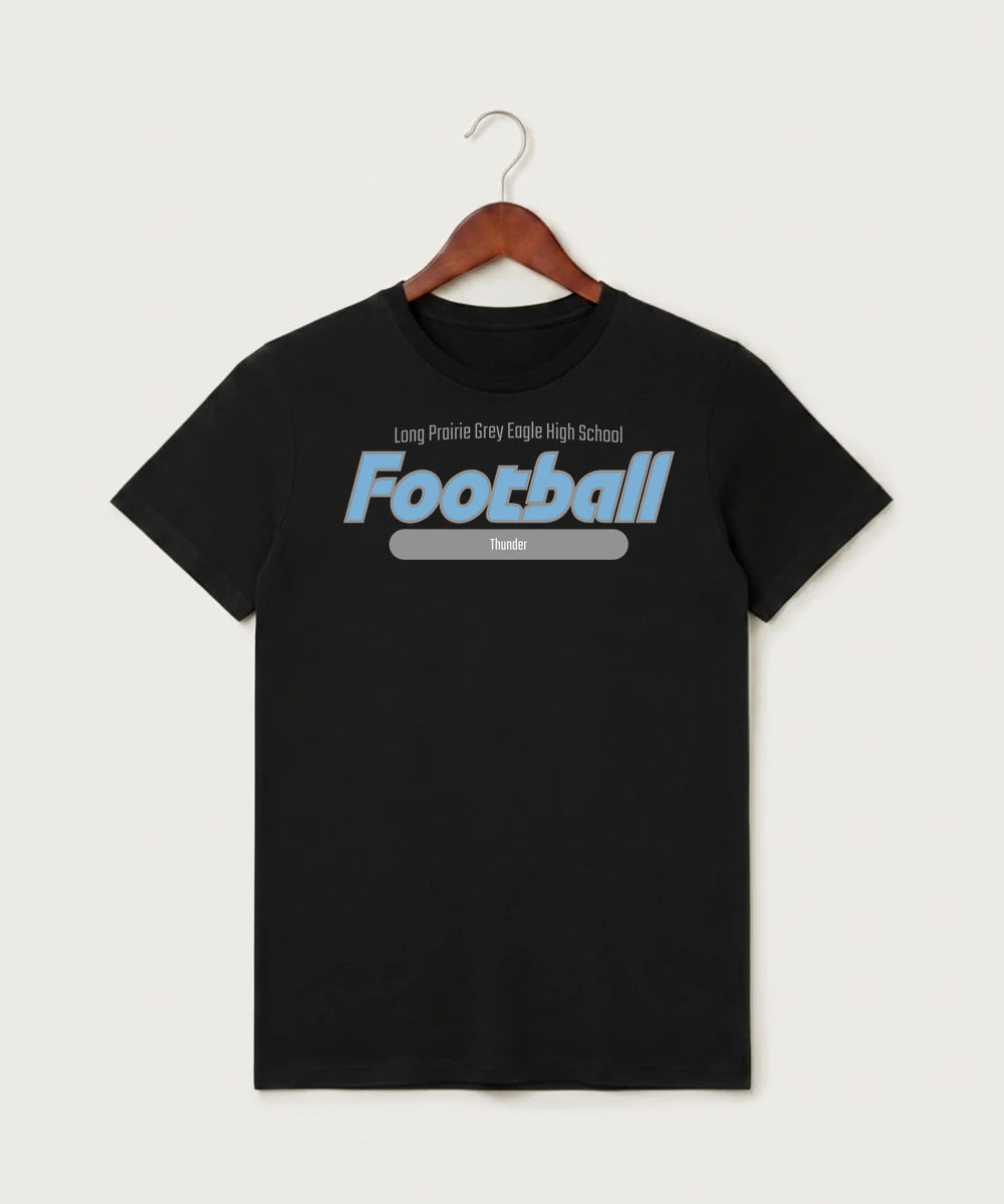 Long Prairie Grey Eagle High School Football (Boys) - Black T-Shirt - Full Front