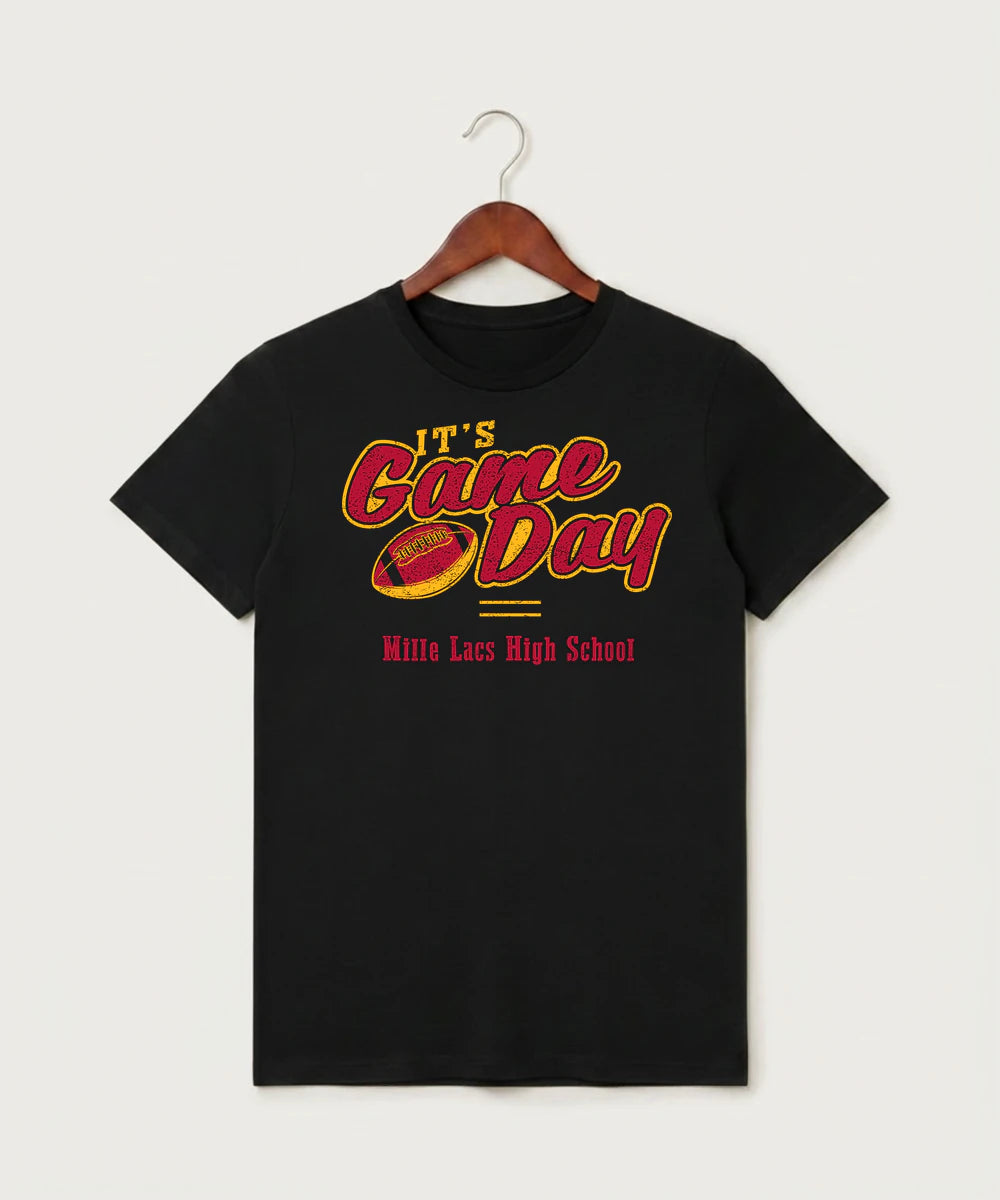 Mille Lacs High School Football (Boys) - Black T-Shirt - Full Front
