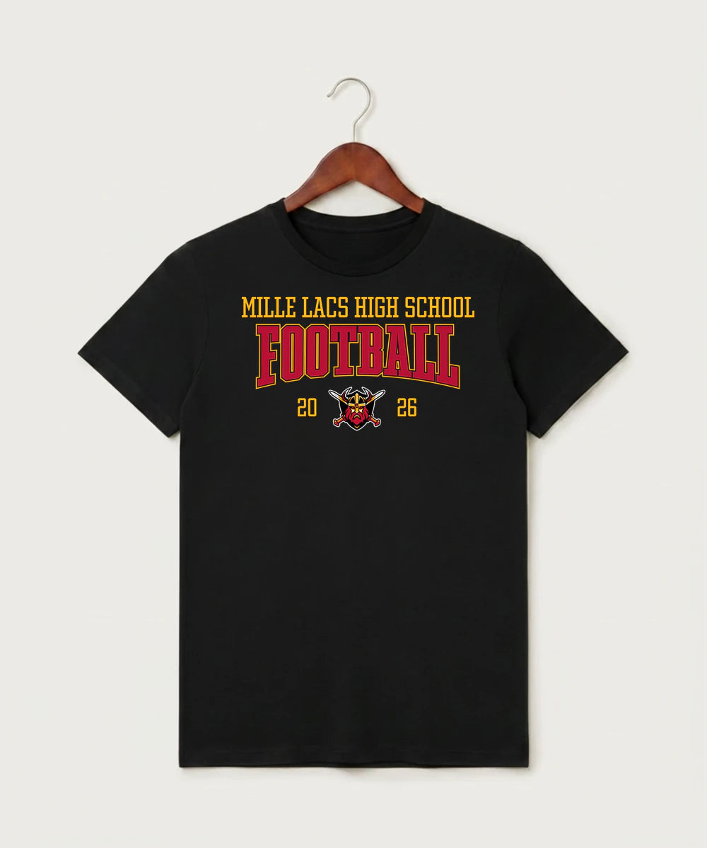 Mille Lacs High School Football (Boys) - Black T-Shirt - Full Front