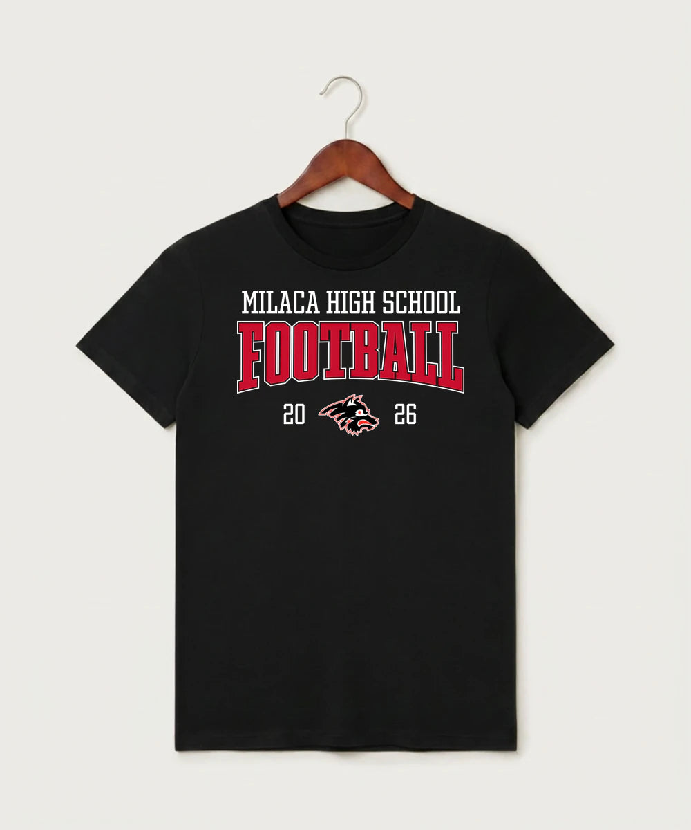 Milaca High School Football (Boys) - Black T-Shirt - Full Front