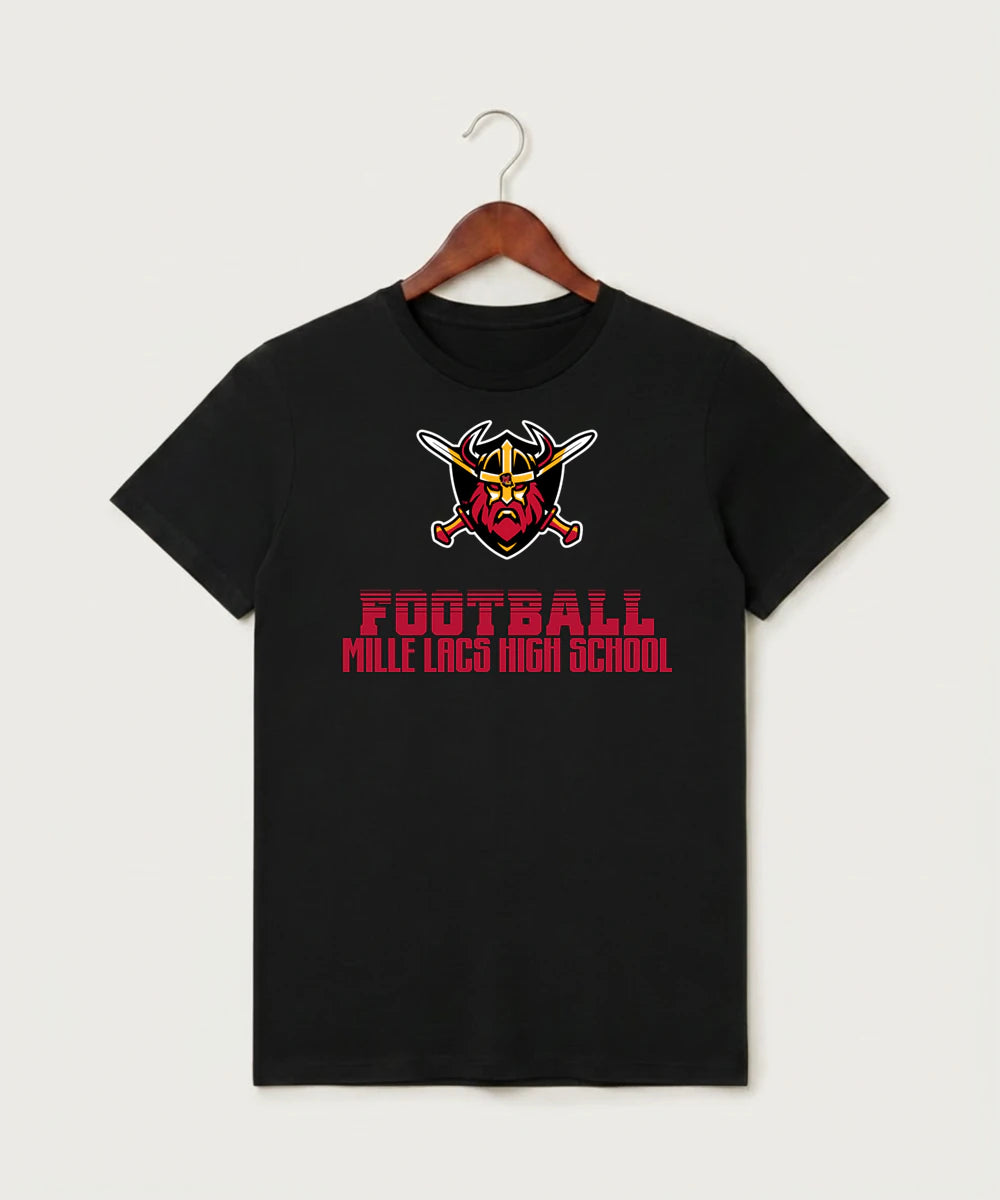Mille Lacs High School Football (Boys) - Black T-Shirt - Full Front