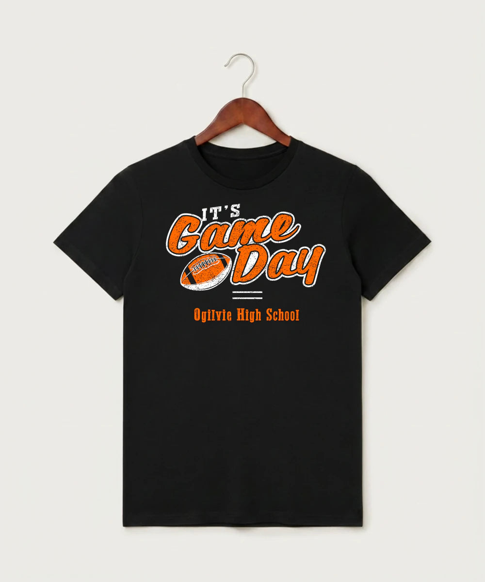 Ogilvie High School Football (Boys) - Black T-Shirt - Full Front