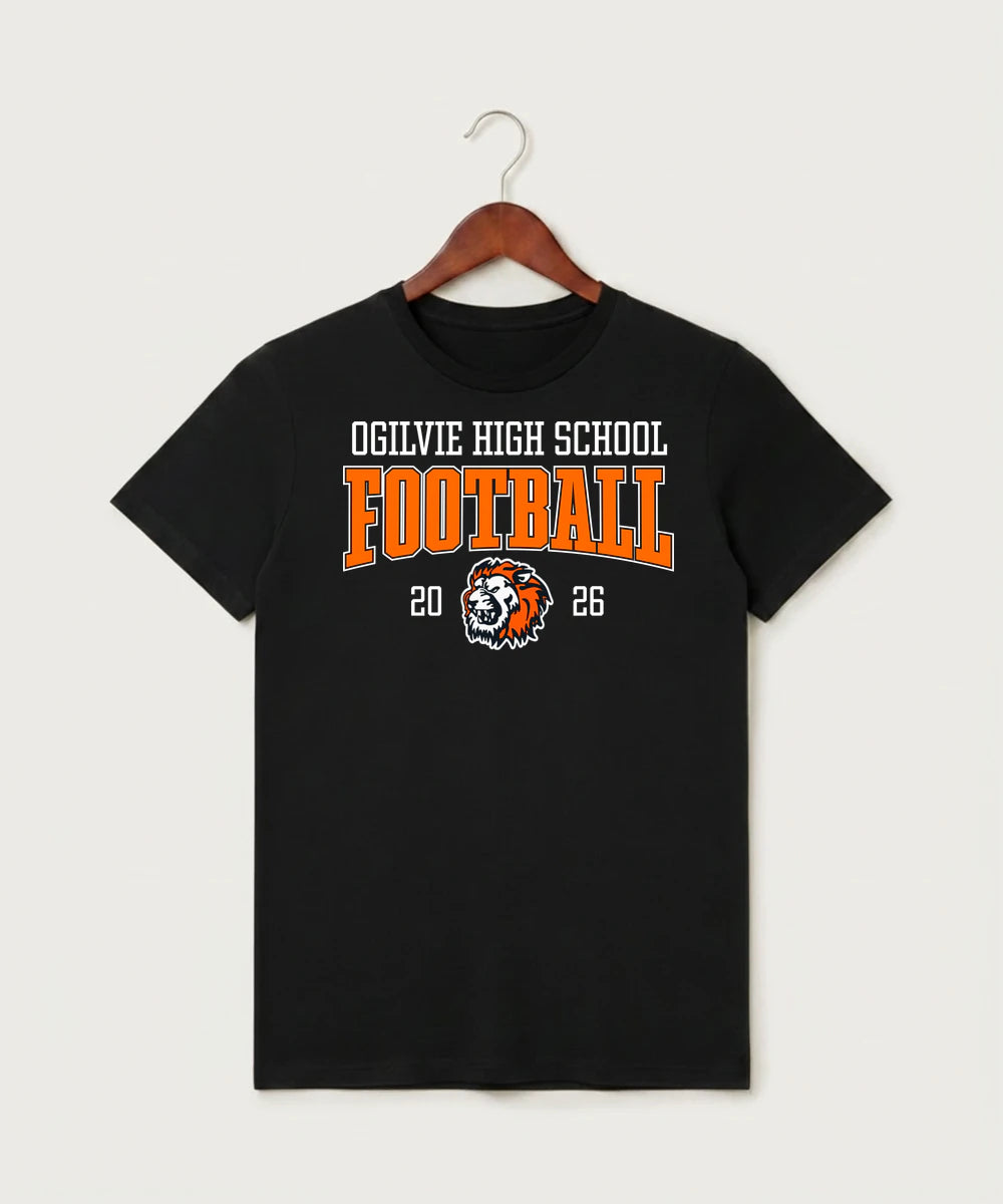 Ogilvie High School Football (Boys) - Black T-Shirt - Full Front