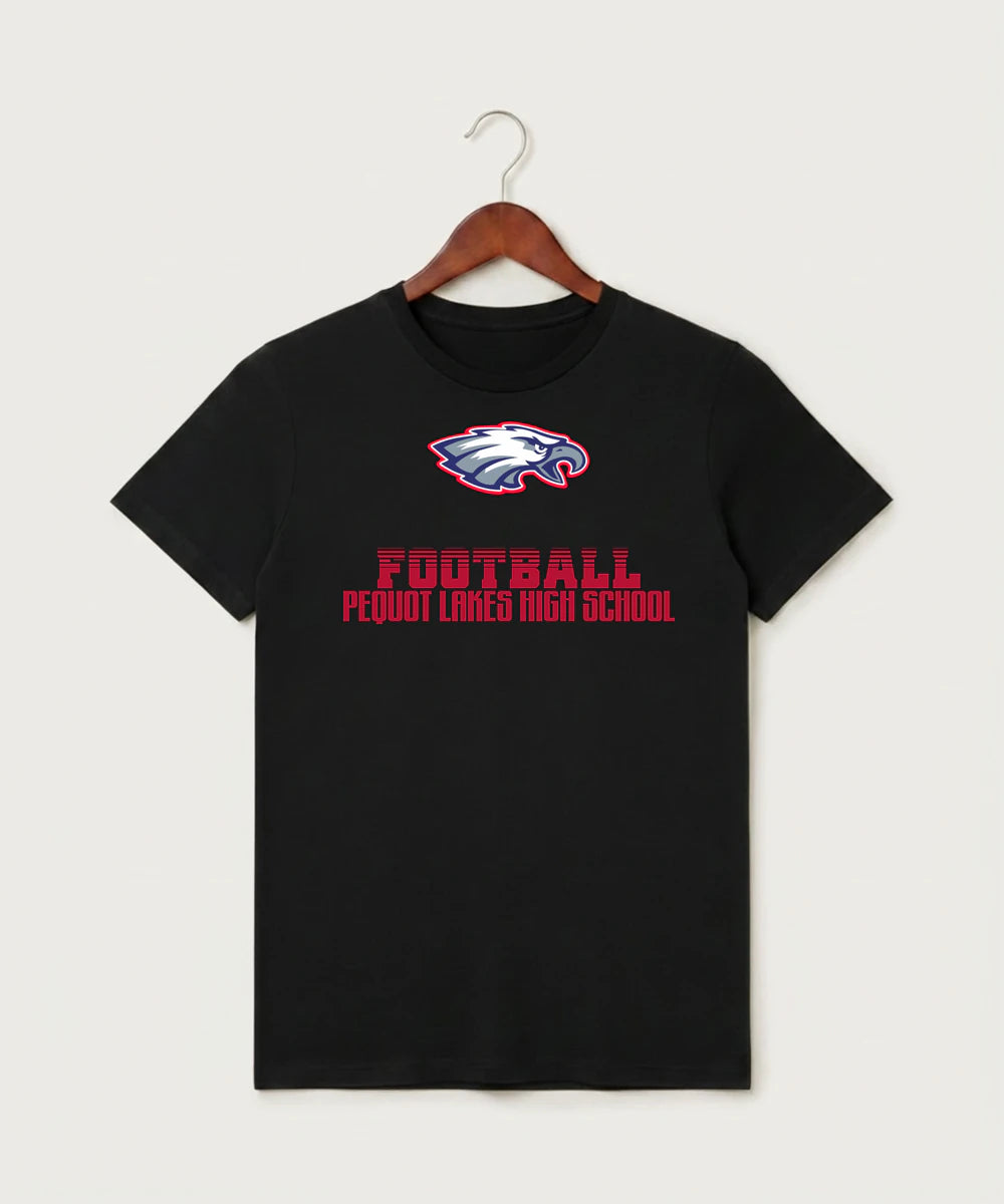 Pequot Lakes High School Football (Boys) - Black T-Shirt - Full Front