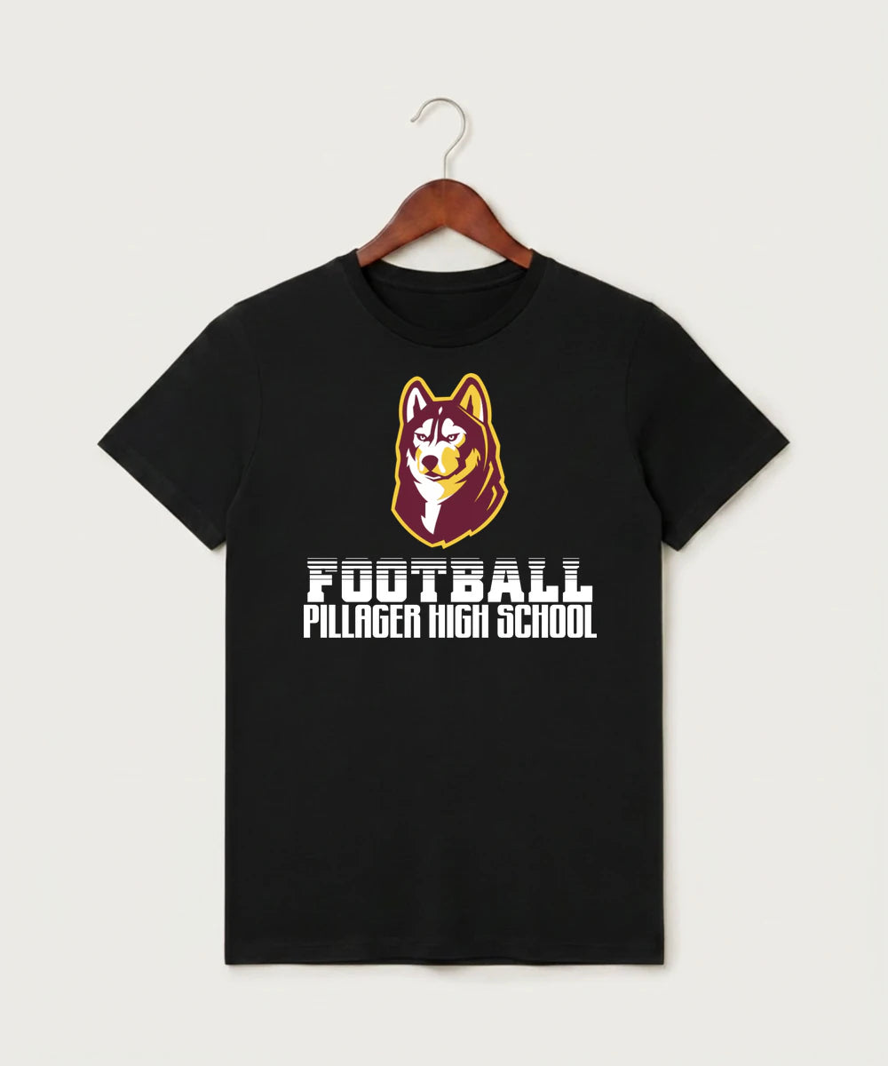 Pillager High School Football (Boys) - Black T-Shirt - Full Front