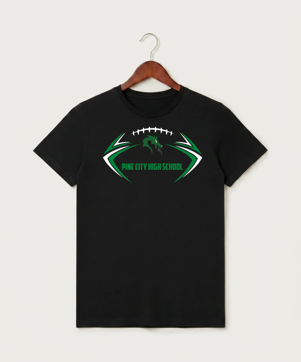 Pine City High School Football (Boys) - Black T-Shirt - Full Front