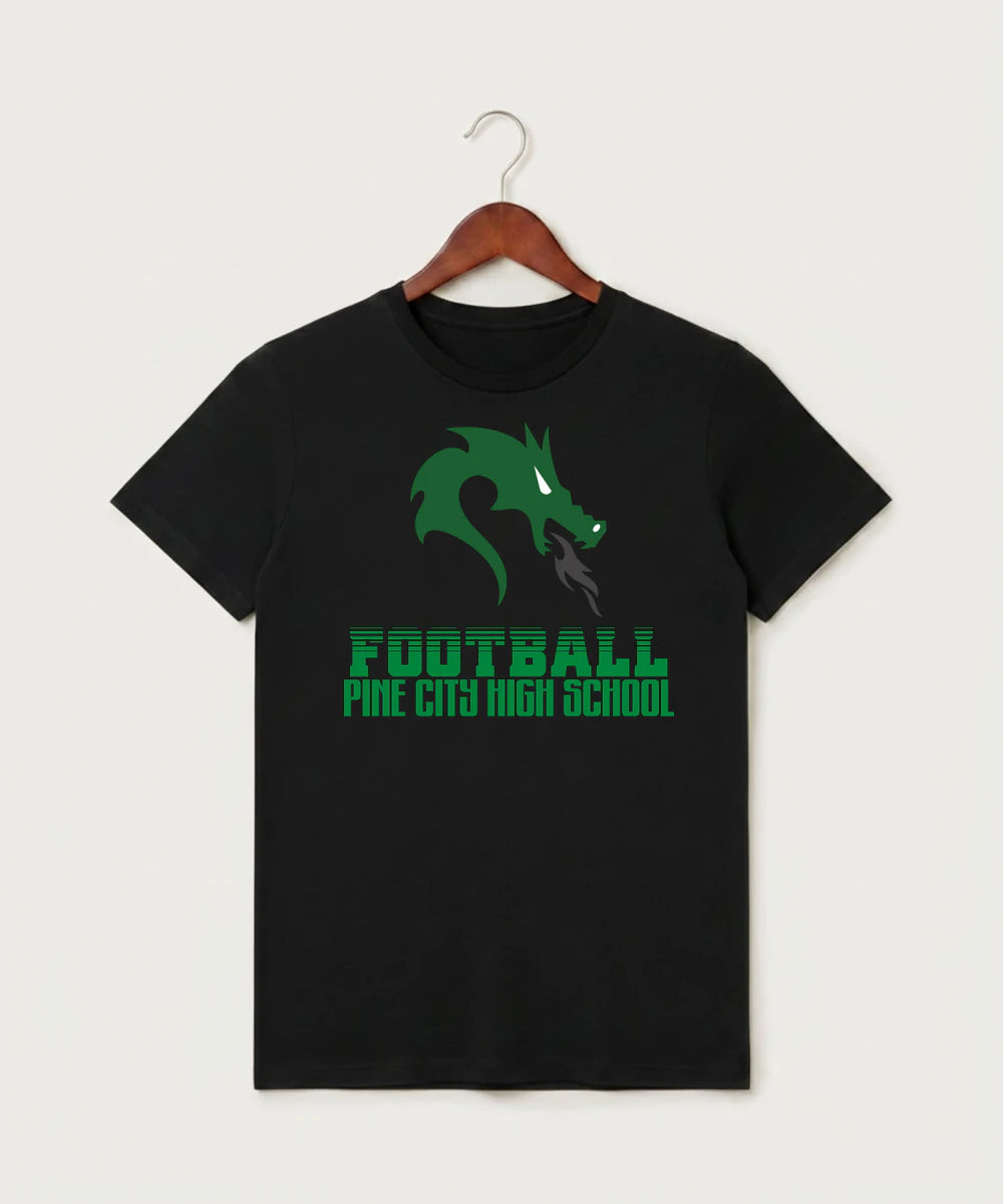 Pine City High School Football (Boys) - Black T-Shirt - Full Front