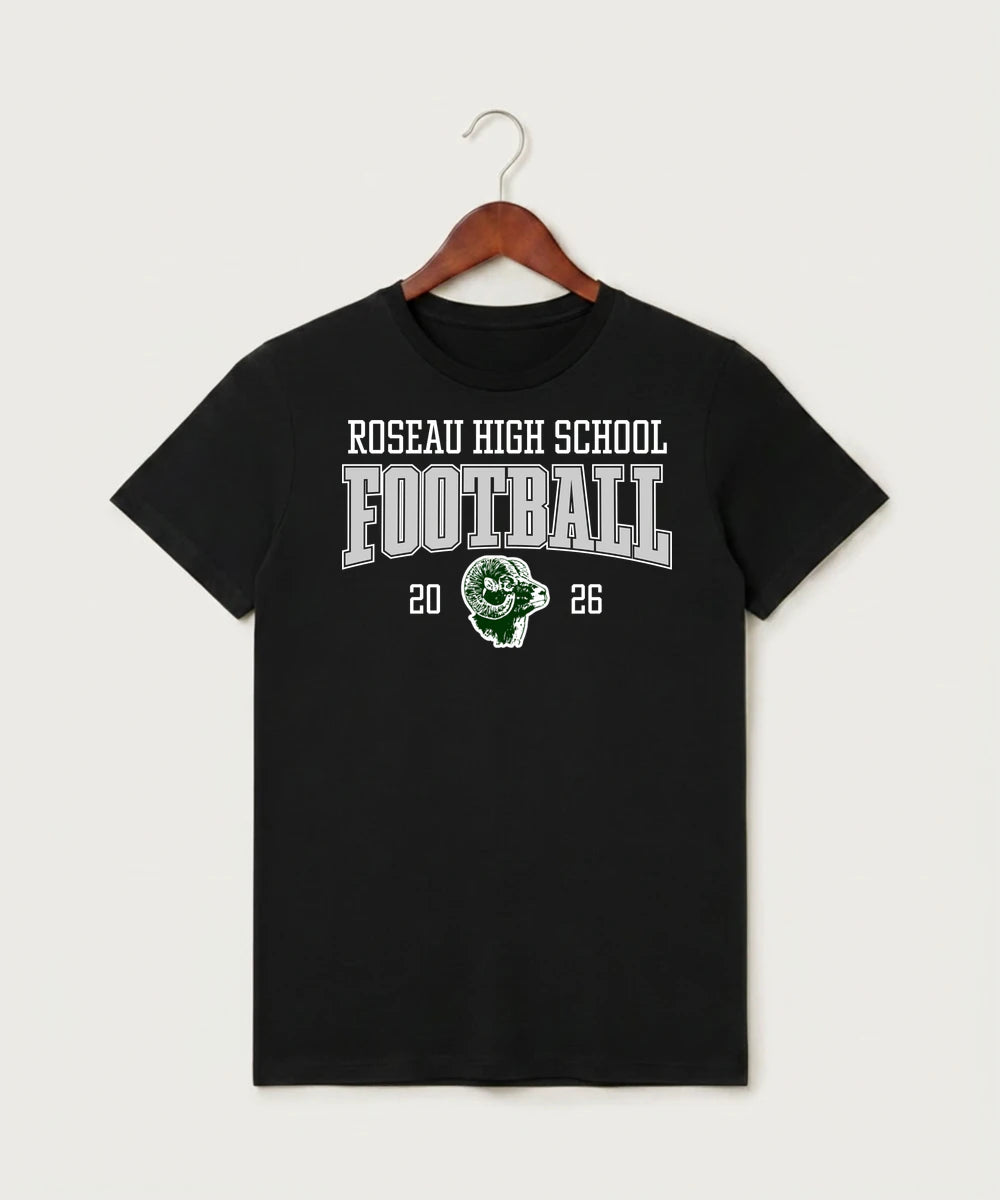 Roseau High School Football (Boys) - Black T-Shirt - Full Front