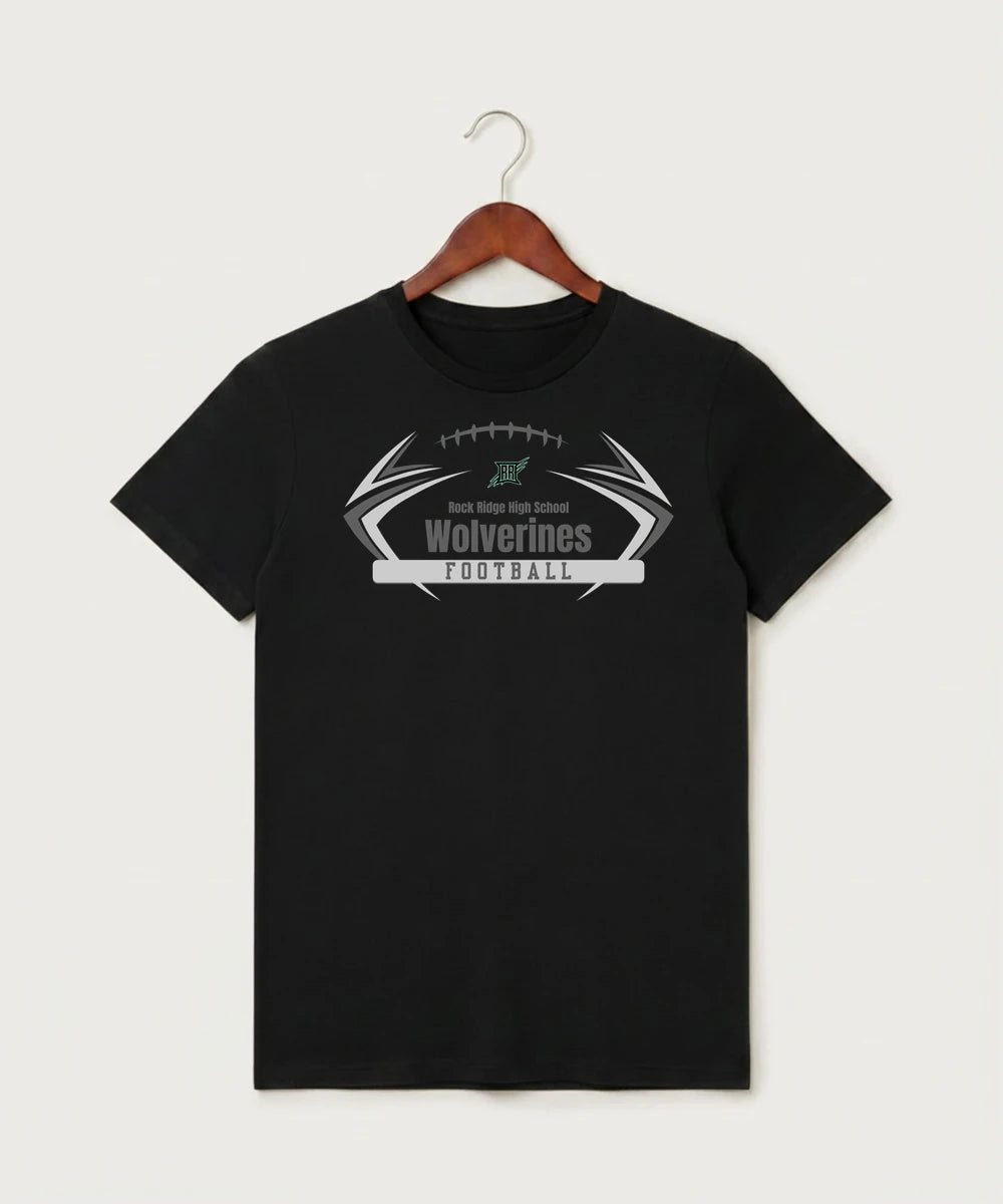 Rock Ridge High School Football (Boys) - Black T-Shirt - Full Front