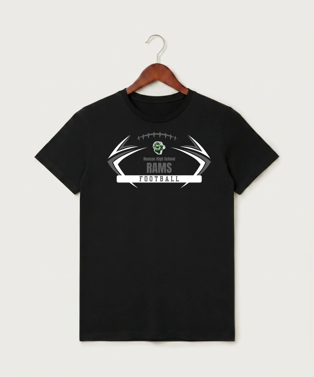 Roseau High School Football (Boys) - Black T-Shirt - Full Front
