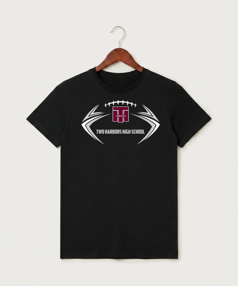 Two Harbors High School Football (Boys) - Black T-Shirt - Full Front