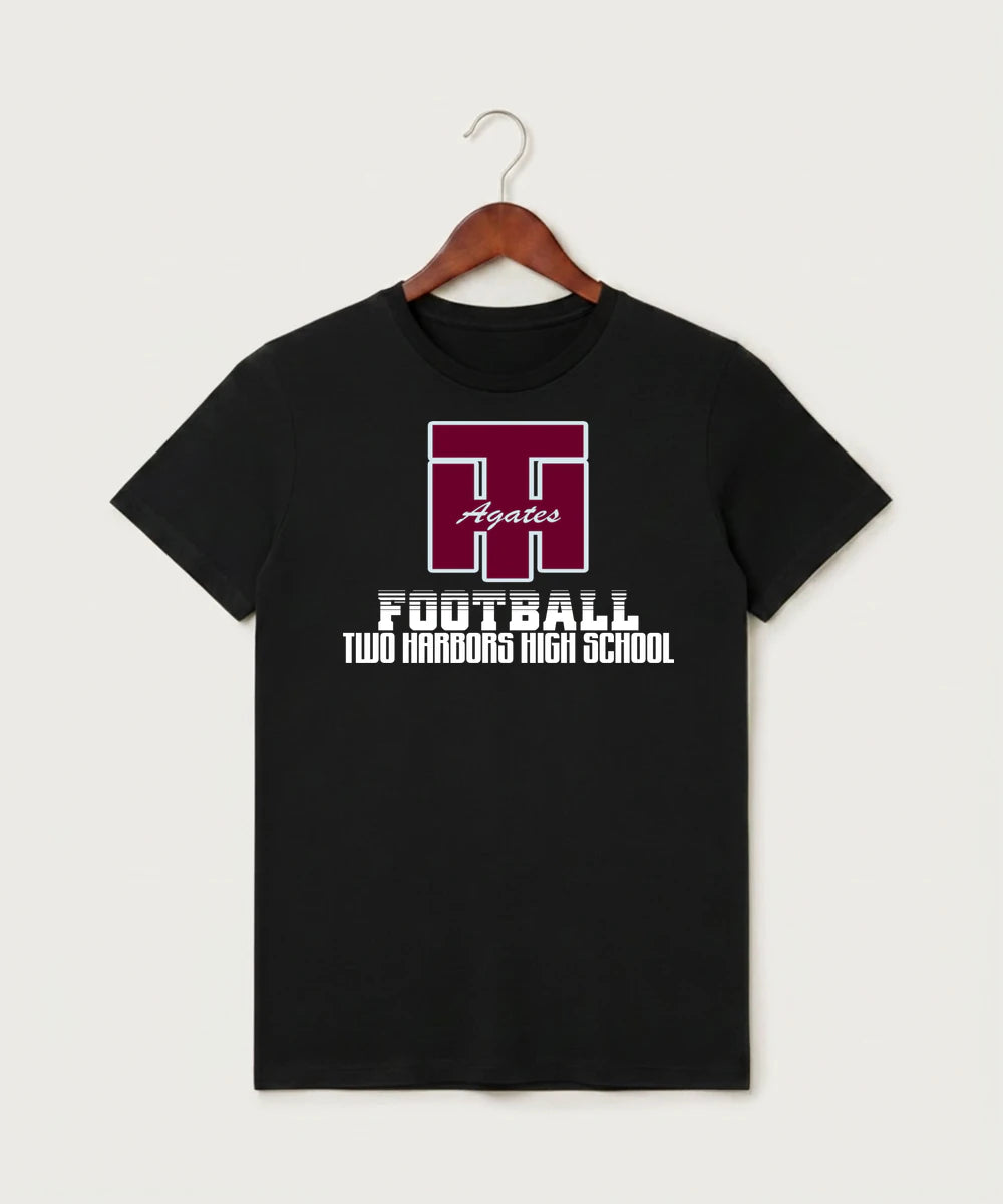 Two Harbors High School Football (Boys) - Black T-Shirt - Full Front