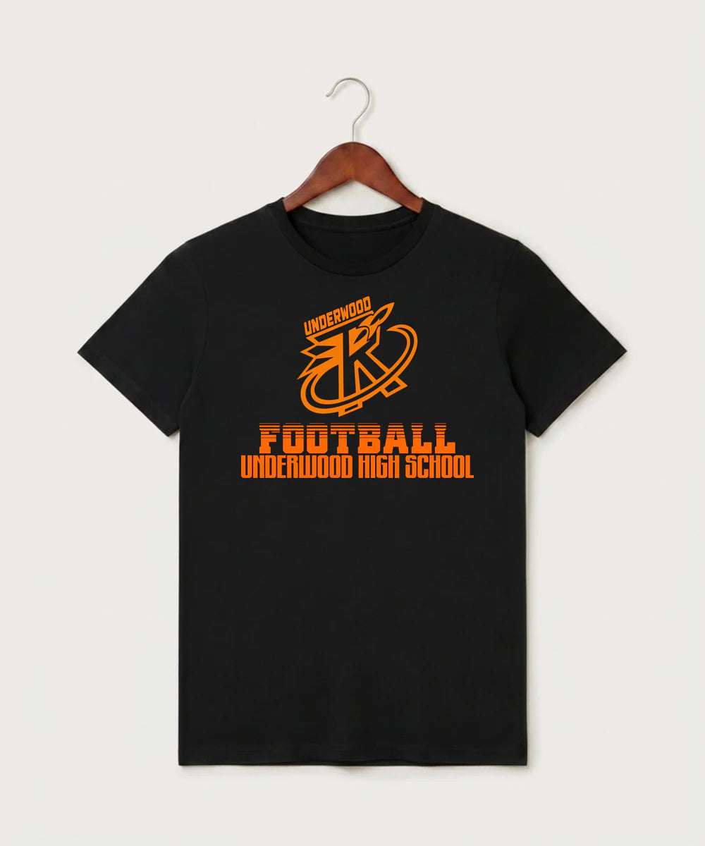 Underwood High School Football (Boys) - Black T-Shirt - Full Front