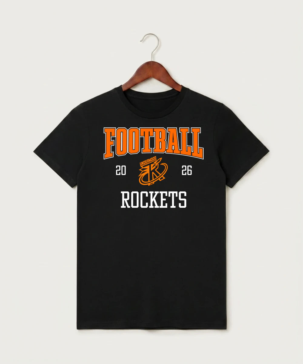 Underwood High School Football (Boys) - Black T-Shirt - Full Front