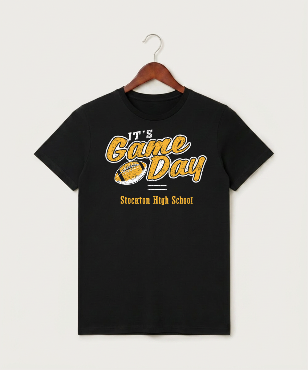 Stockton High School Football - Black T-Shirt - Full Front