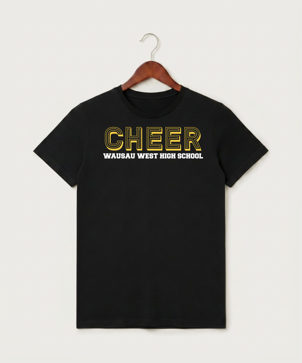 Wausau West High School Cheer - Black T-Shirt - Full Front