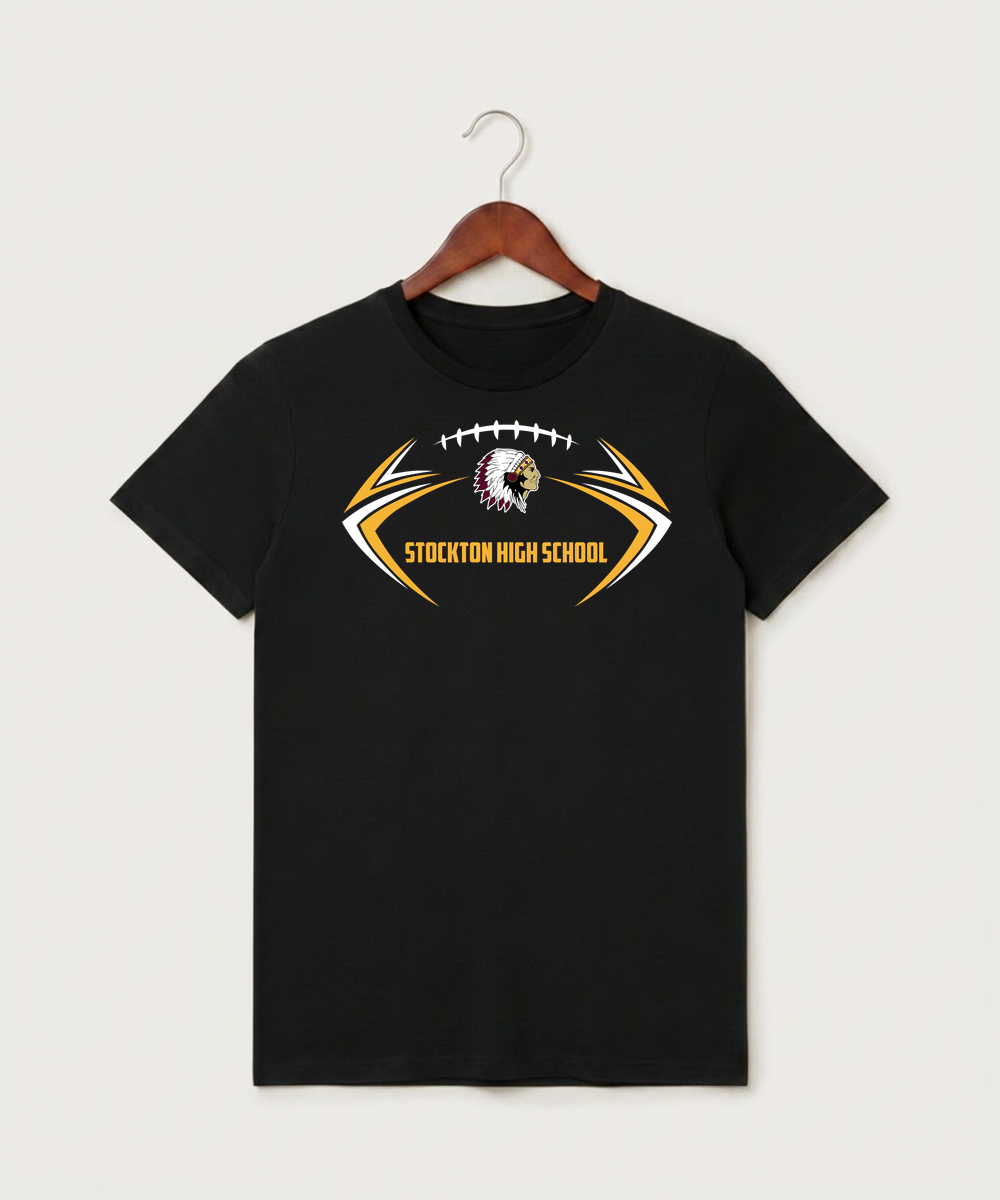 Stockton High School Football - Black T-Shirt - Full Front