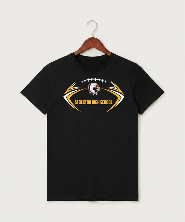 Stockton High School Football - Black T-Shirt - Full Front