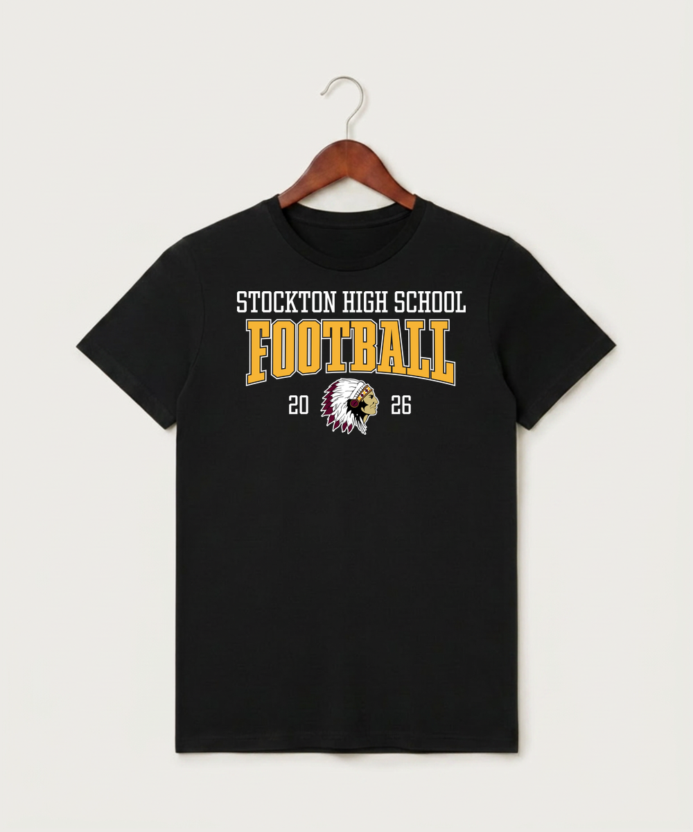Stockton High School Football - Black T-Shirt - Full Front