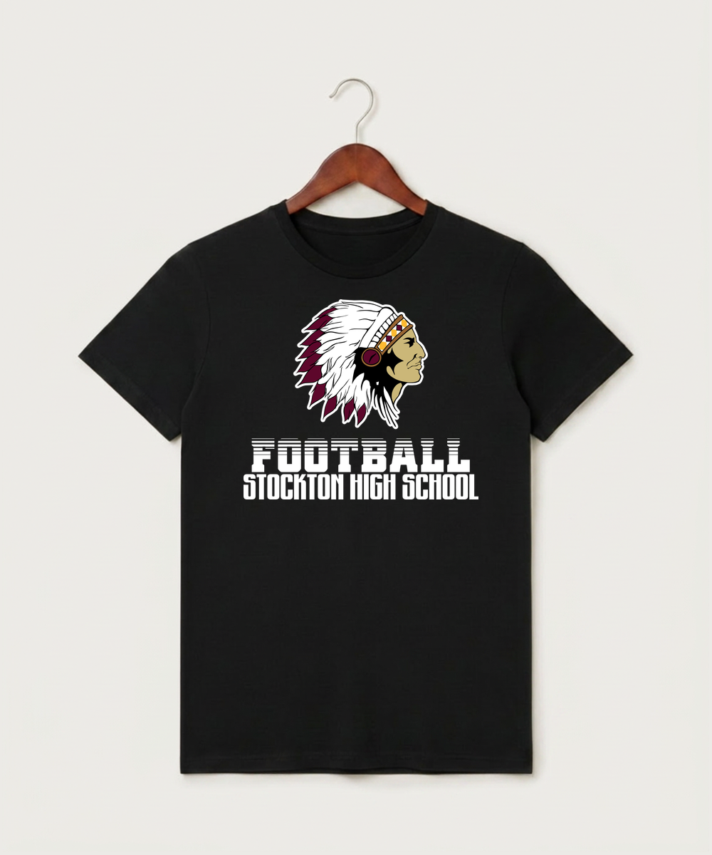 Stockton High School Football - Black T-Shirt - Full Front