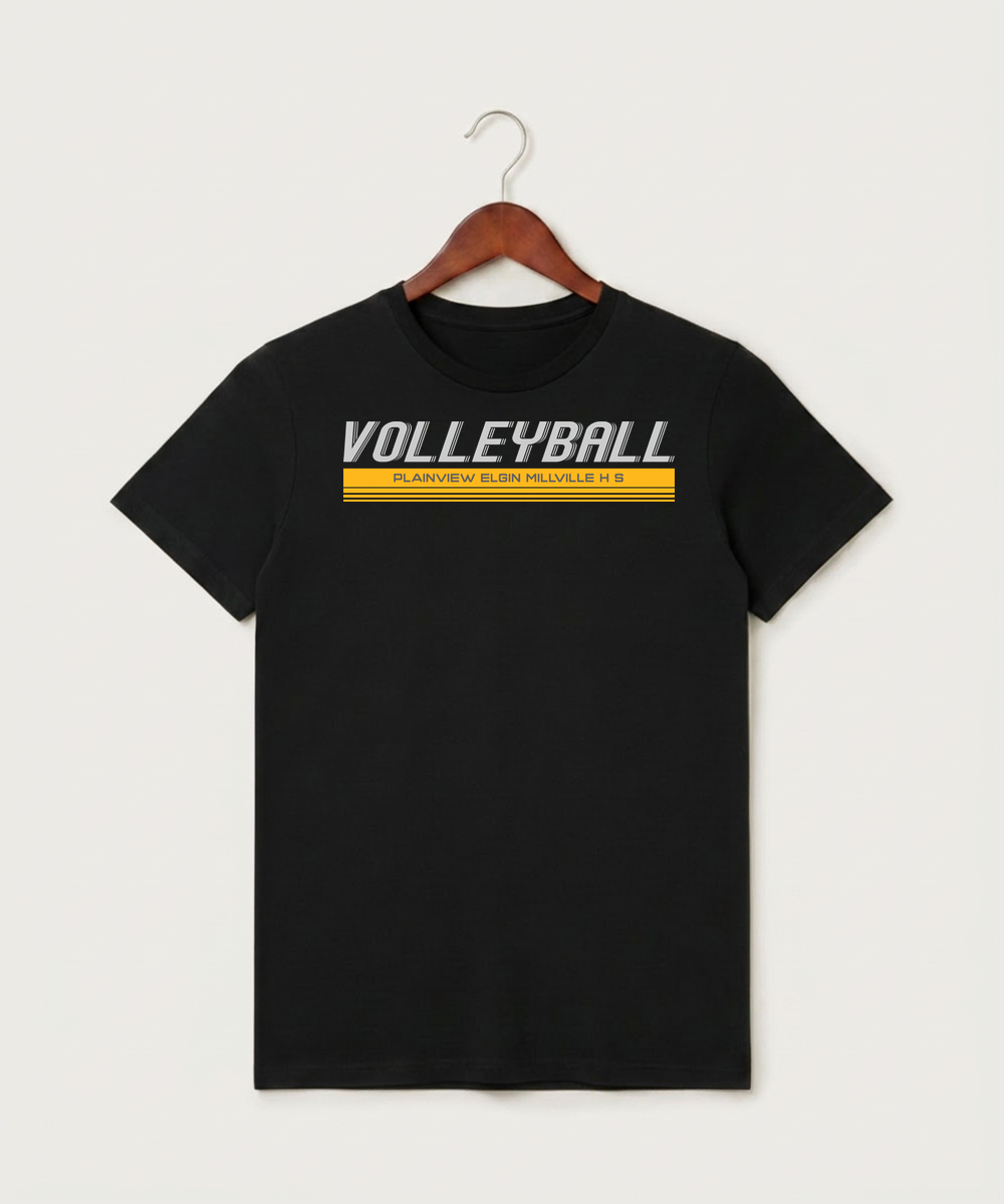Plainview Elgin Millville H S Volleyball (Girls) - Black T-Shirt - Full Front