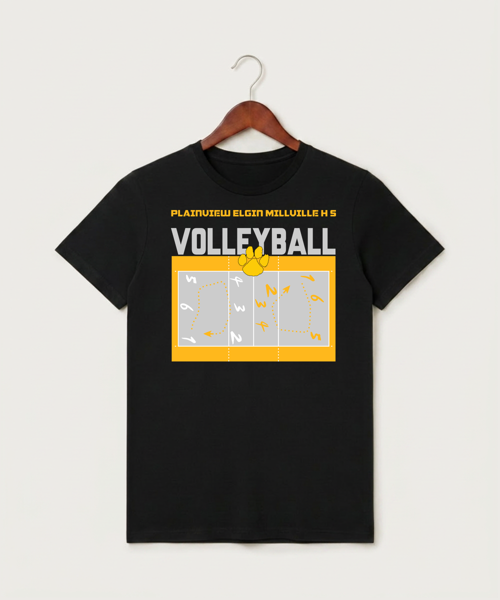 Plainview Elgin Millville H S Volleyball (Girls) - Black T-Shirt - Full Front