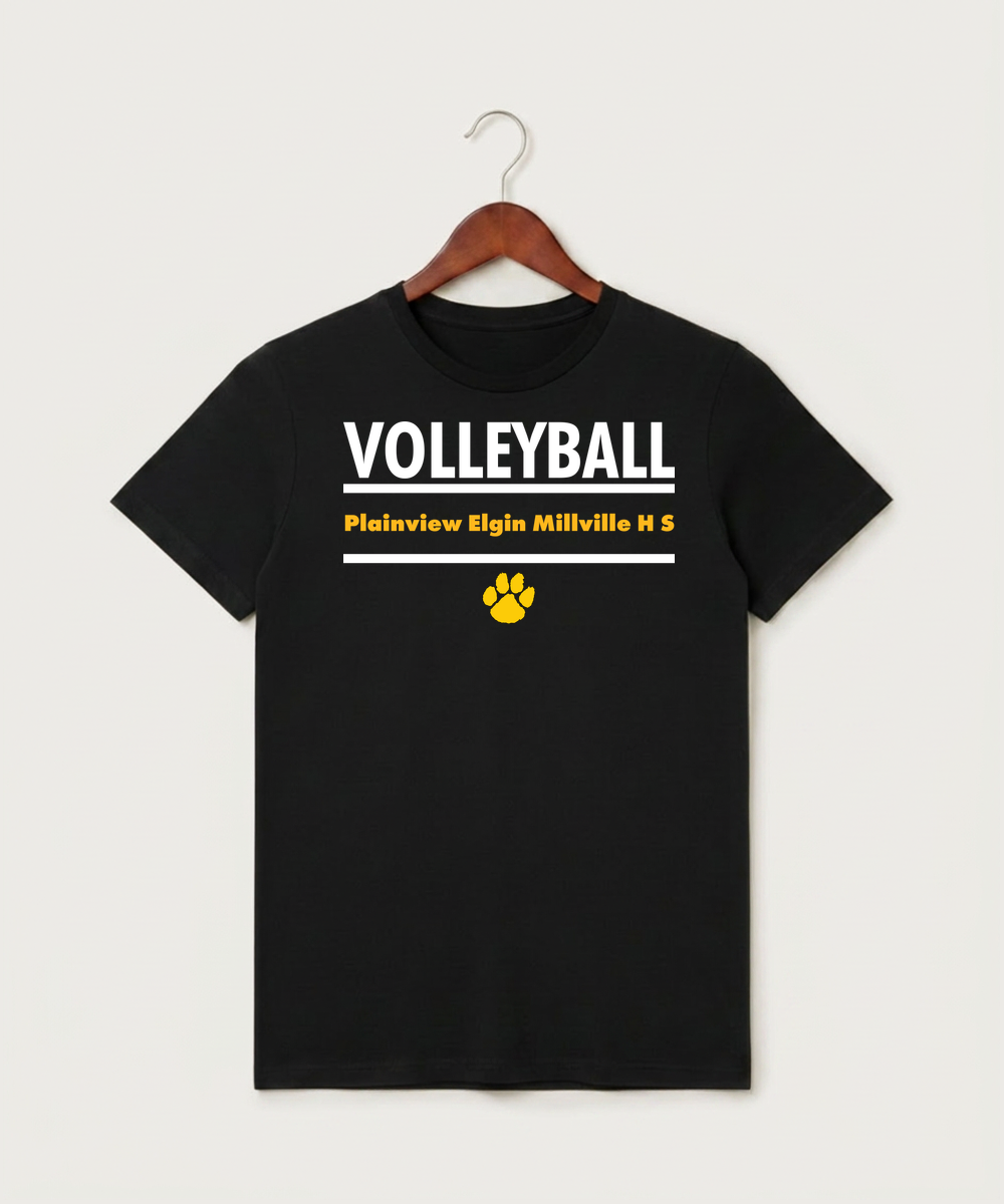 Plainview Elgin Millville H S Volleyball (Girls) - Black T-Shirt - Full Front