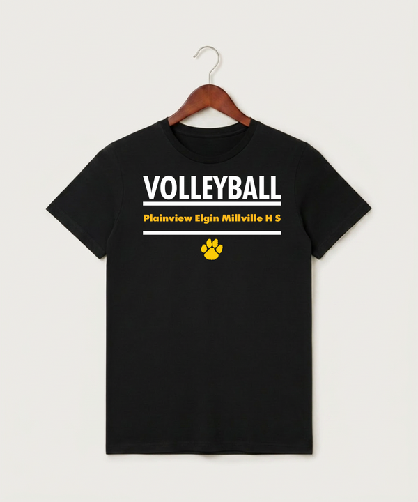 Plainview Elgin Millville H S Volleyball (Girls) - Black T-Shirt - Full Front