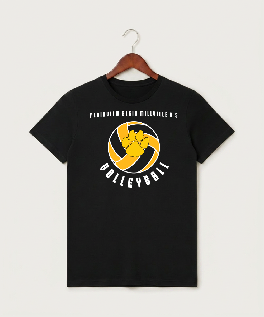 Plainview Elgin Millville H S Volleyball (Girls) - Black T-Shirt - Full Front