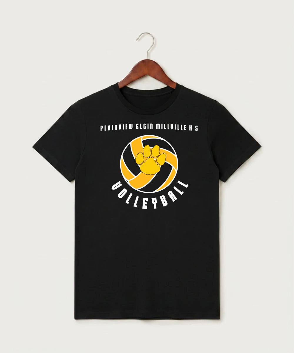 Plainview Elgin Millville H S Volleyball (Girls) - Black T-Shirt - Full Front
