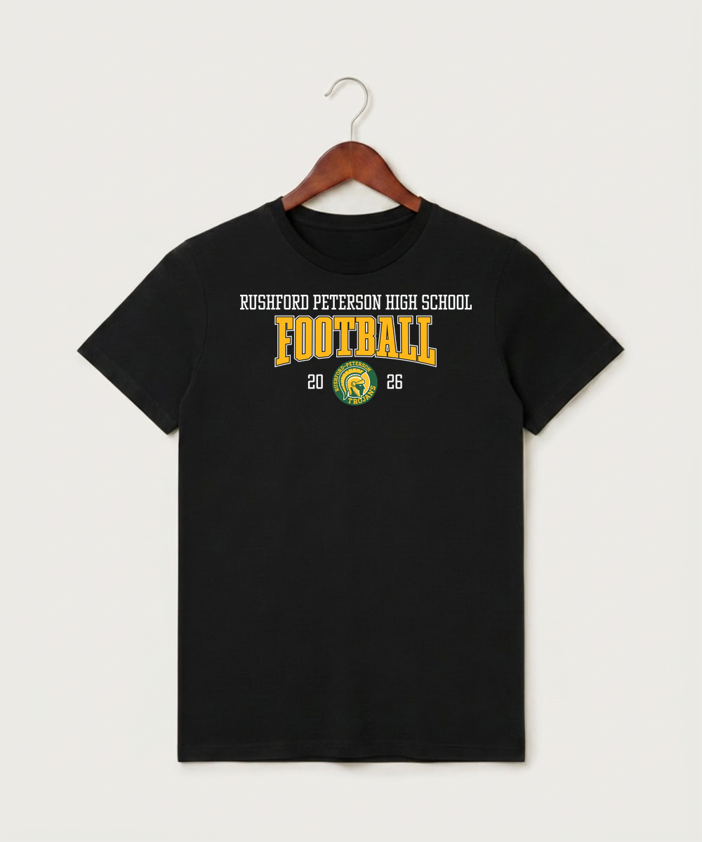 Rushford Peterson High School Football (Boys) - Black T-Shirt - Full Front