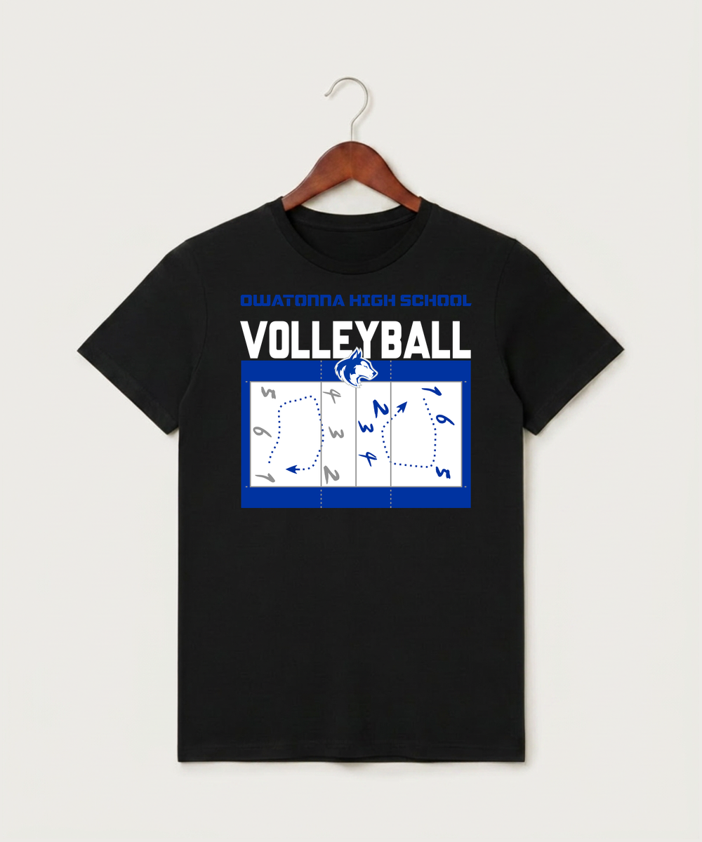 Owatonna High School Volleyball (Girls) - Black T-Shirt - Full Front