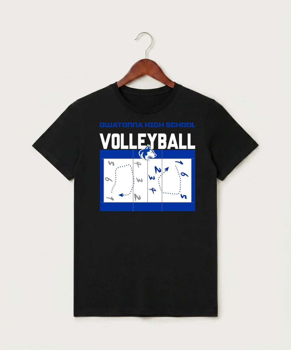 Owatonna High School Volleyball (Girls) - Black T-Shirt - Full Front