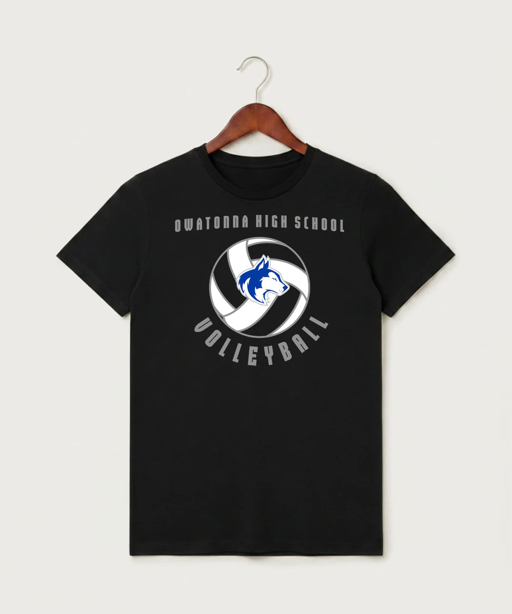 Owatonna High School Volleyball (Girls) - Black T-Shirt - Full Front