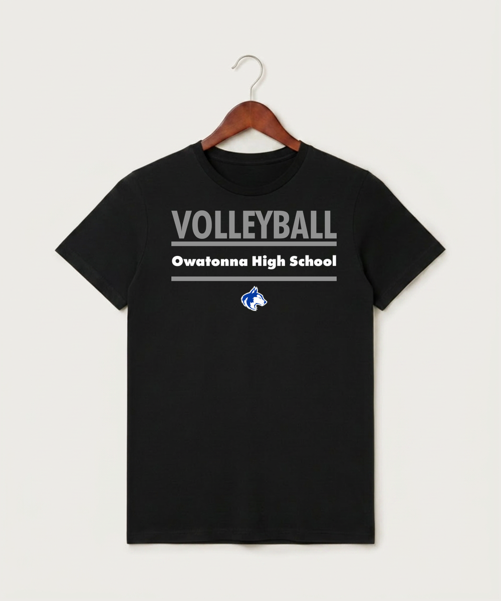 Owatonna High School Volleyball (Girls) - Black T-Shirt - Full Front