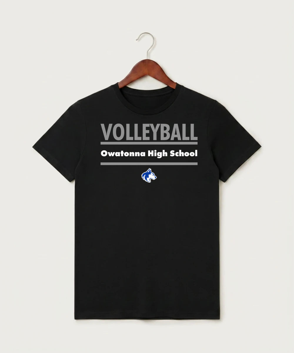 Owatonna High School Volleyball (Girls) - Black T-Shirt - Full Front