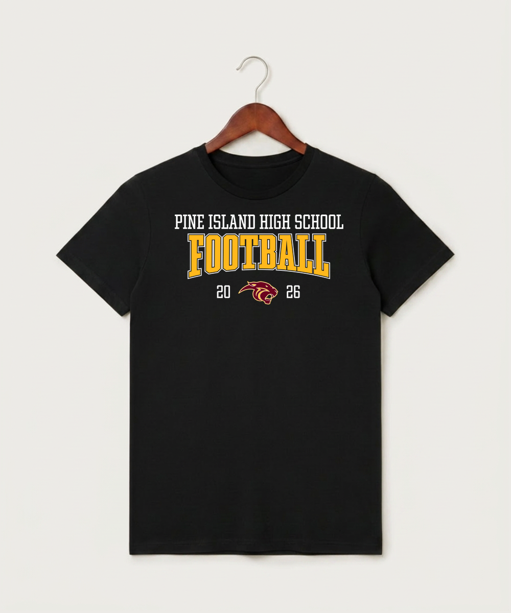 Pine Island High School Football (Boys) - Black T-Shirt - Full Front