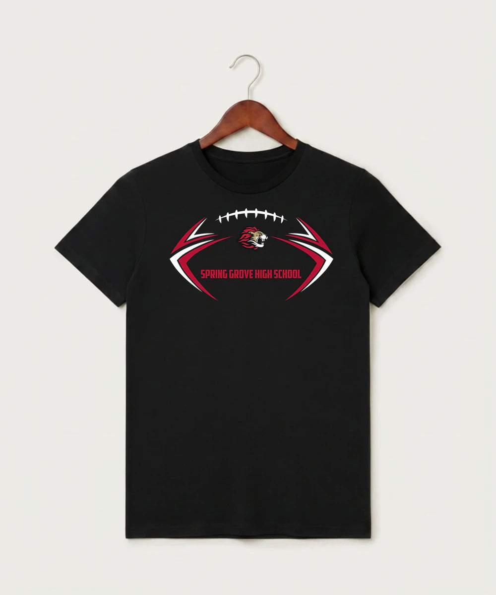 Spring Grove High School Football (Boys) - Black T-Shirt - Full Front