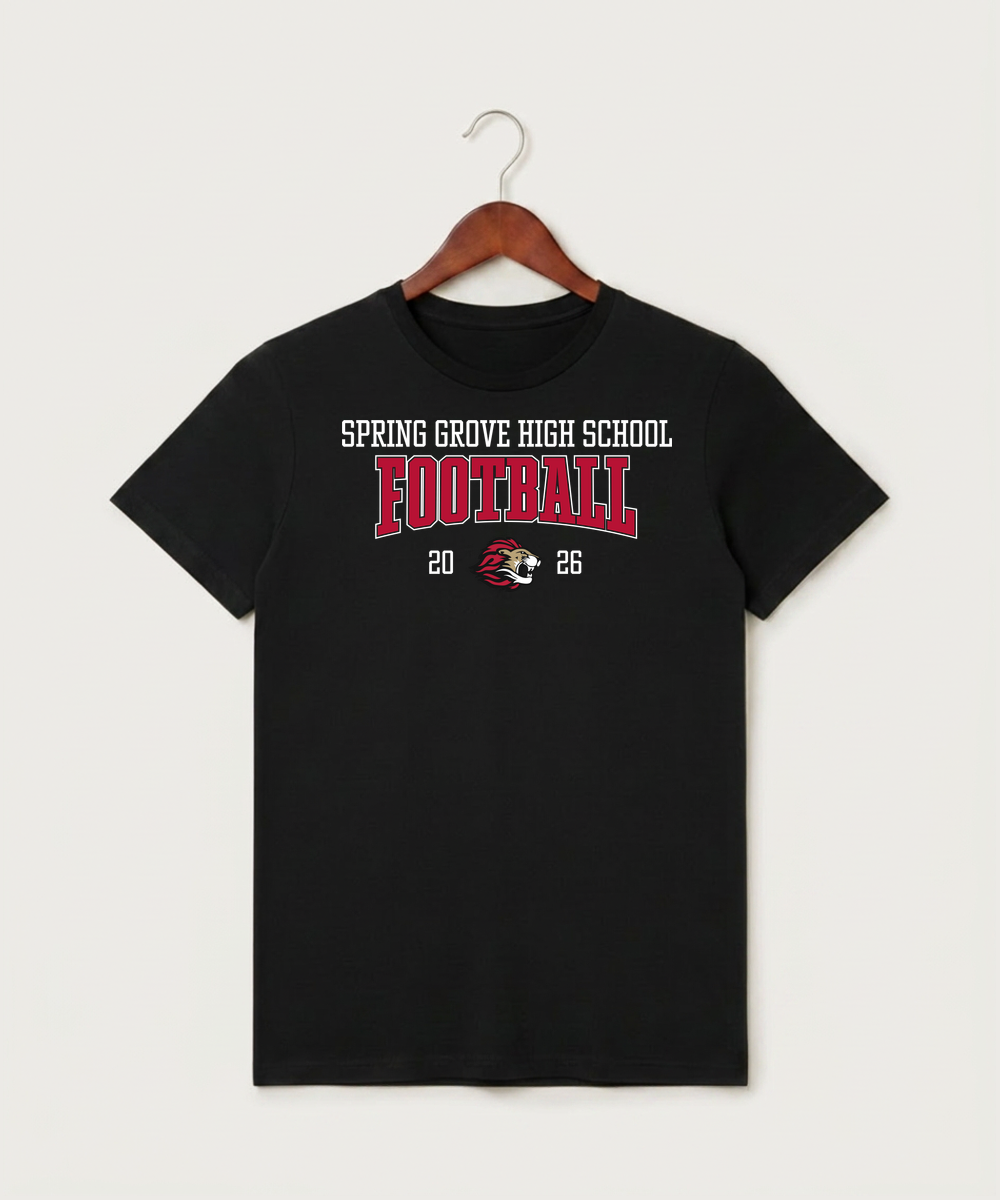 Spring Grove High School Football (Boys) - Black T-Shirt - Full Front