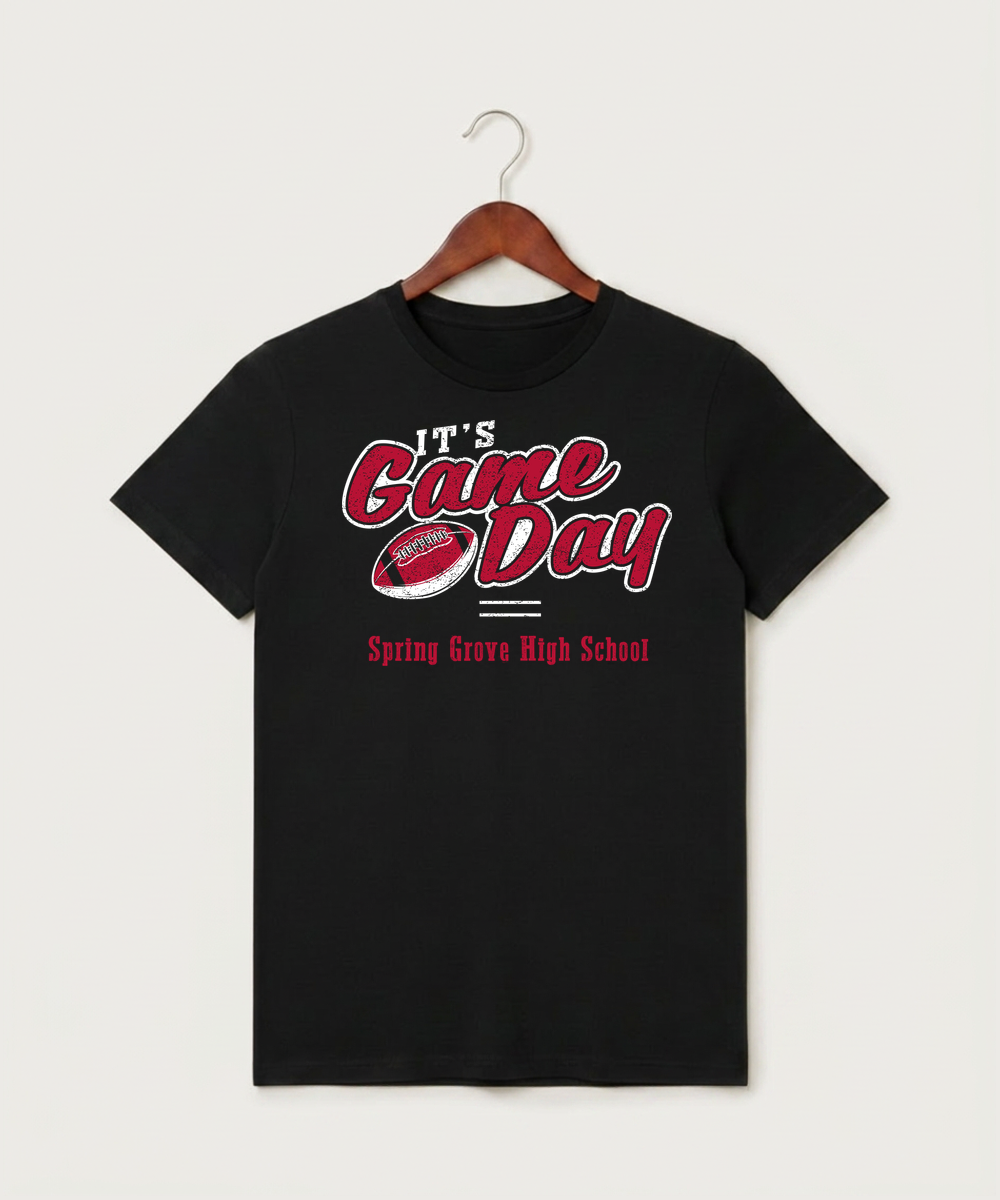 Spring Grove High School Football (Boys) - Black T-Shirt - Full Front
