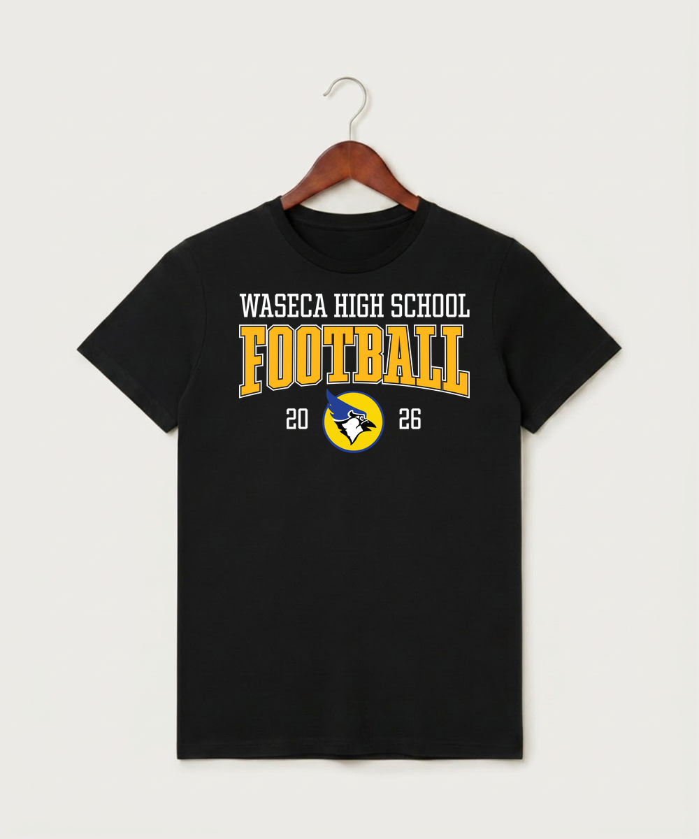 Waseca High School Football (Boys) - Black T-Shirt - Full Front
