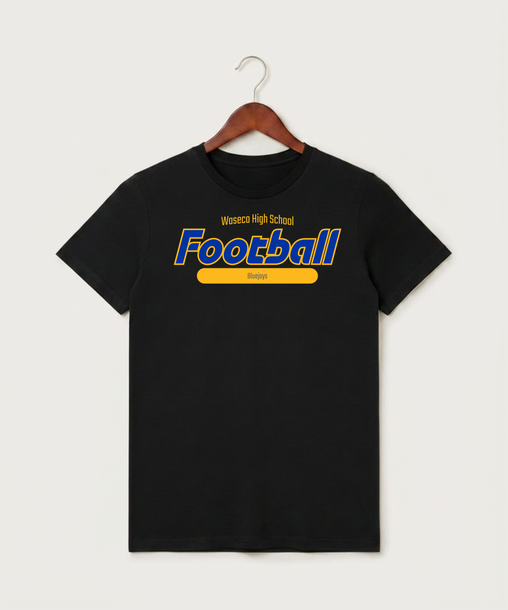 Waseca High School Football (Boys) - Black T-Shirt - Full Front
