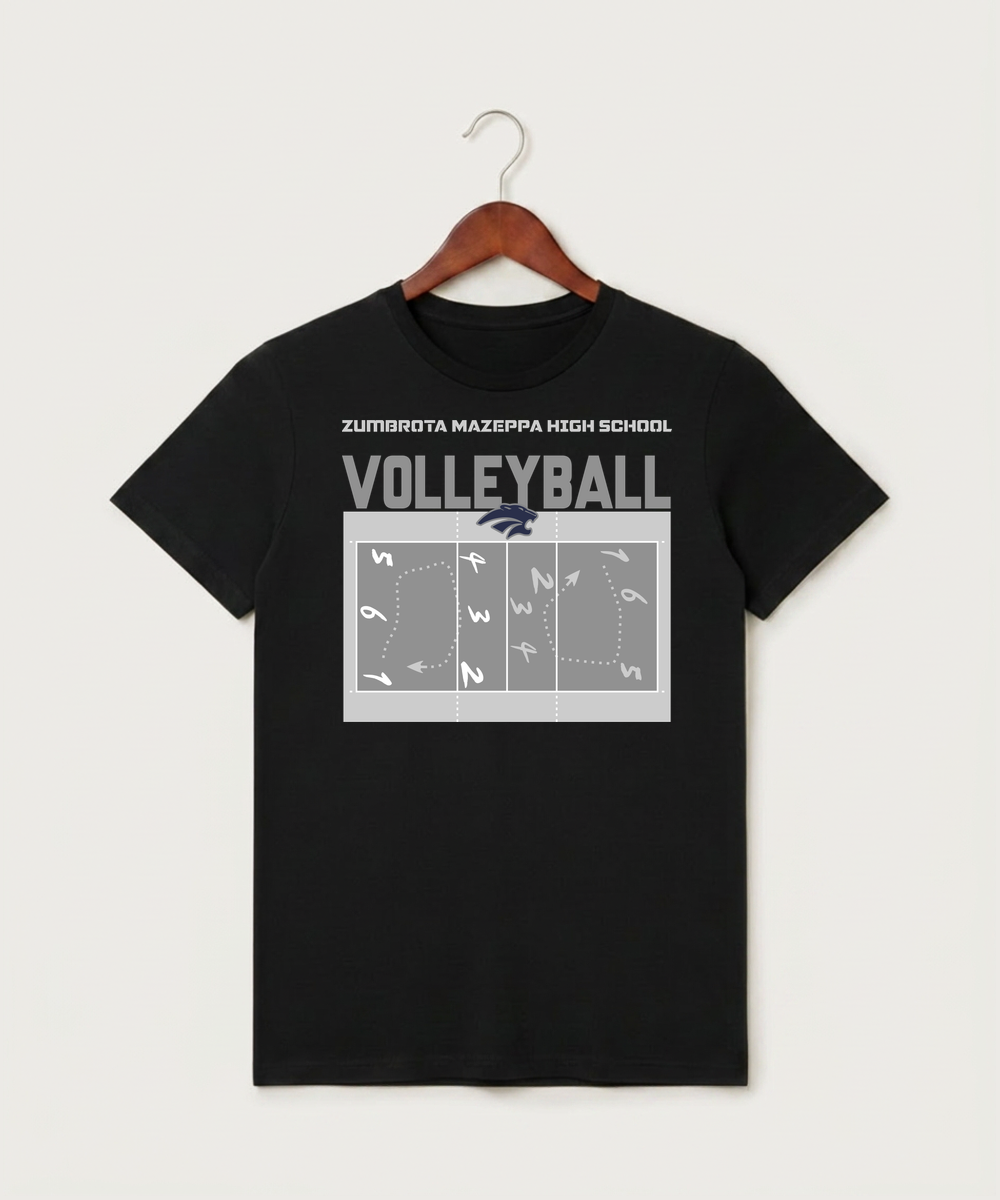 Zumbrota Mazeppa High School Volleyball (Girls) - Black T-Shirt - Full Front