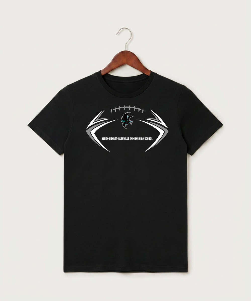 Alden-Conger-Glenville Emmons High School Football (Boys) - Black T-Shirt - Full Front